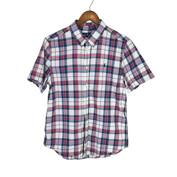 Ralph Lauren Youth Boys Red White Blue Plaid Short Sleeve Button Down Shirt - Picture 1 of 7